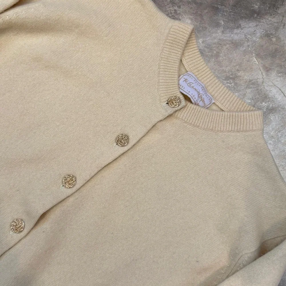 Vintage The Cashmere Company Butter Yellow Cardigan Adult Size 42 Preppy 90s